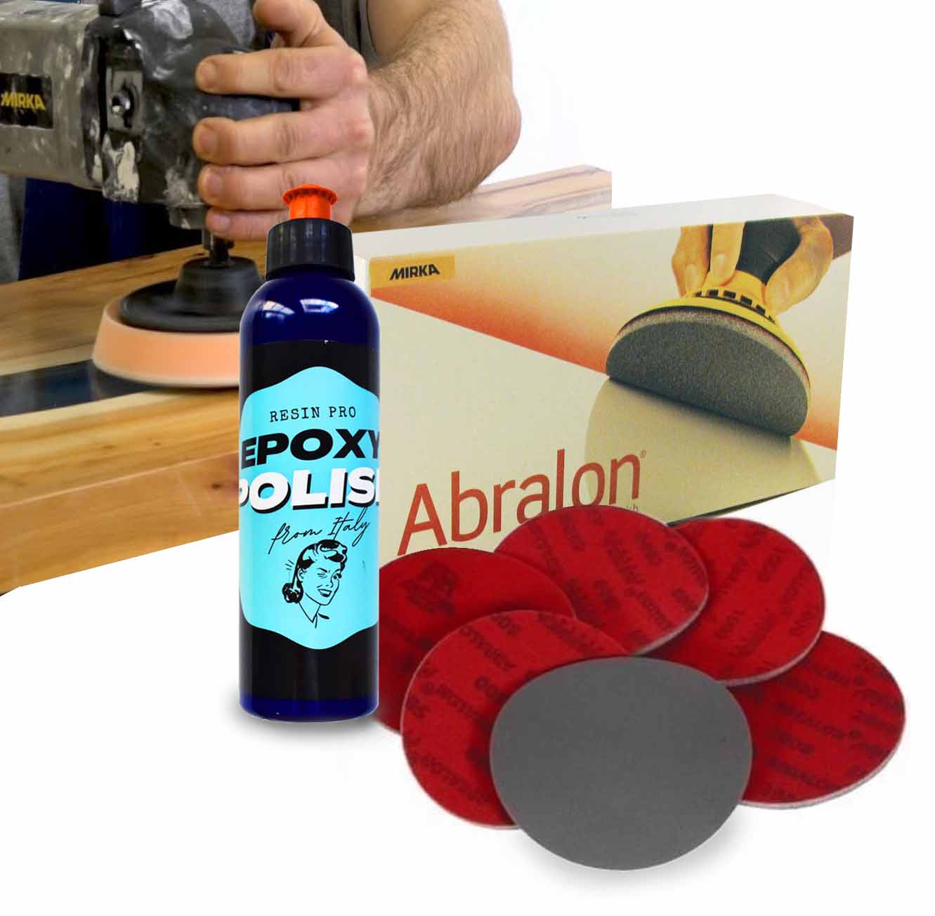 Kit de pulido “Abralon” de Mirka con Lijas + Pulimento para Resinas – ¡Todo lo que necesitas para un acabado perfecto!