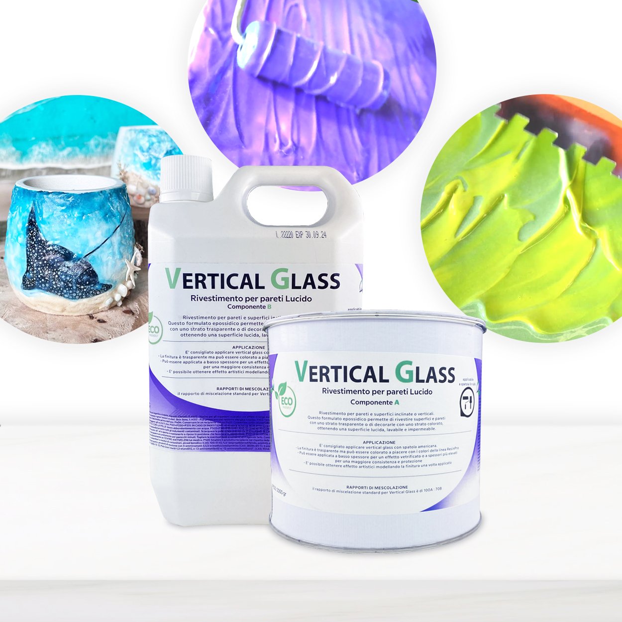 Resina para Artistas y Recubrimientos de Paredes y Superficies “VERTICAL GLASS” – Renovar, Proteger y Decorar