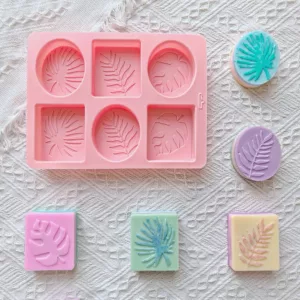 Molde de silicona hojas tropicales 6 cavidades, molde para jabón, velas y resina